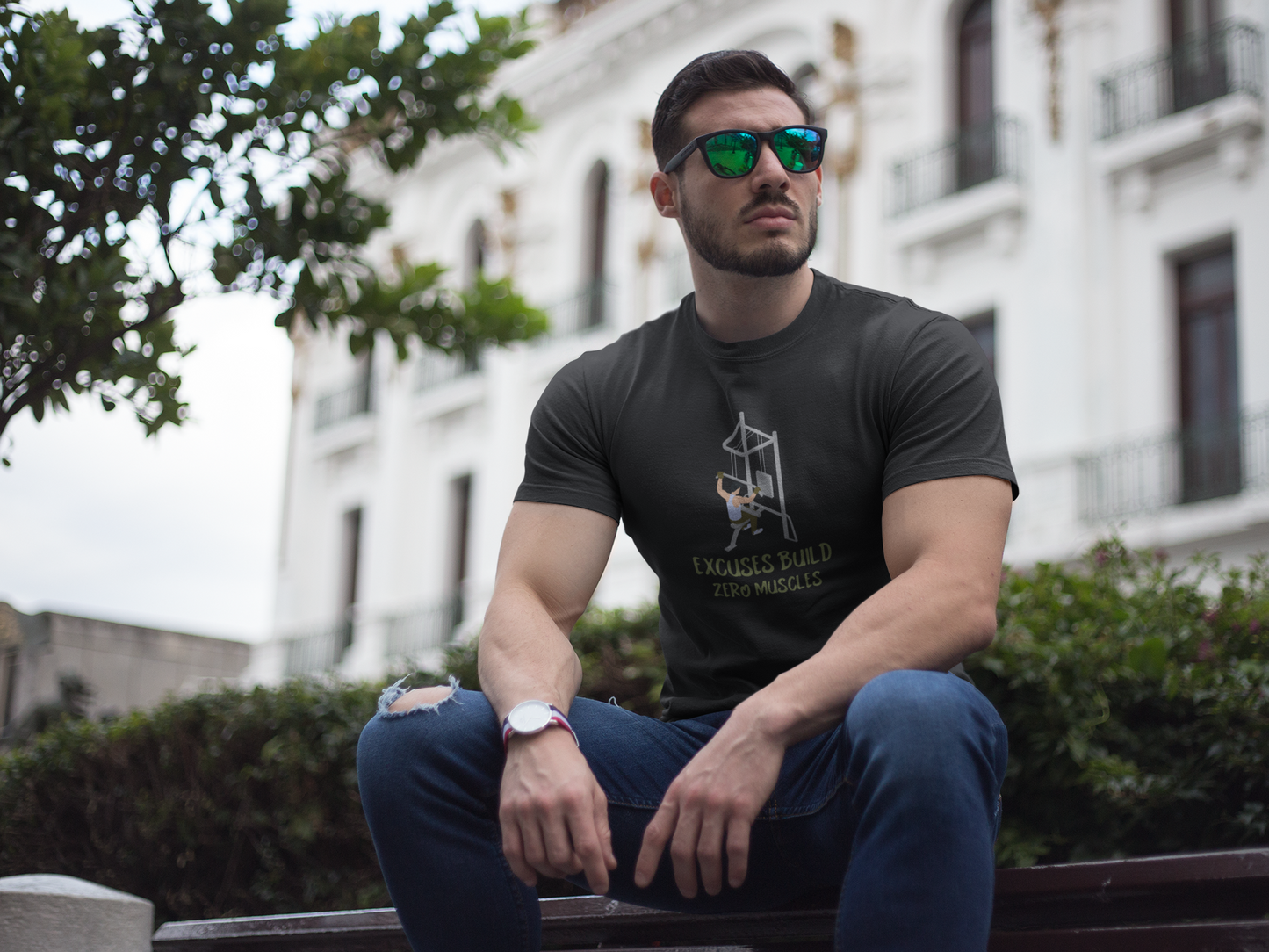 💪 Male Standard Crew T-Shirt – Excuses Build Zero Muscles