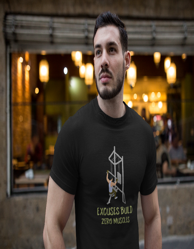 💪 Male Standard Crew T-Shirt – Excuses Build Zero Muscles